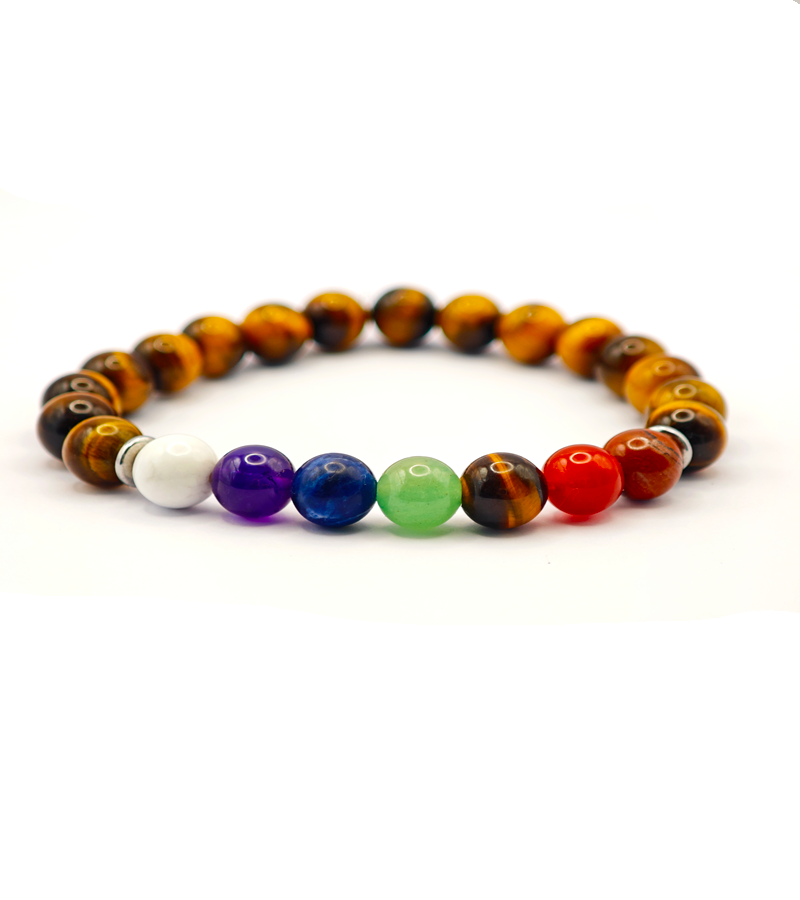 Bracelet 7 chakras en oeil du tigre - Alignement & Protection