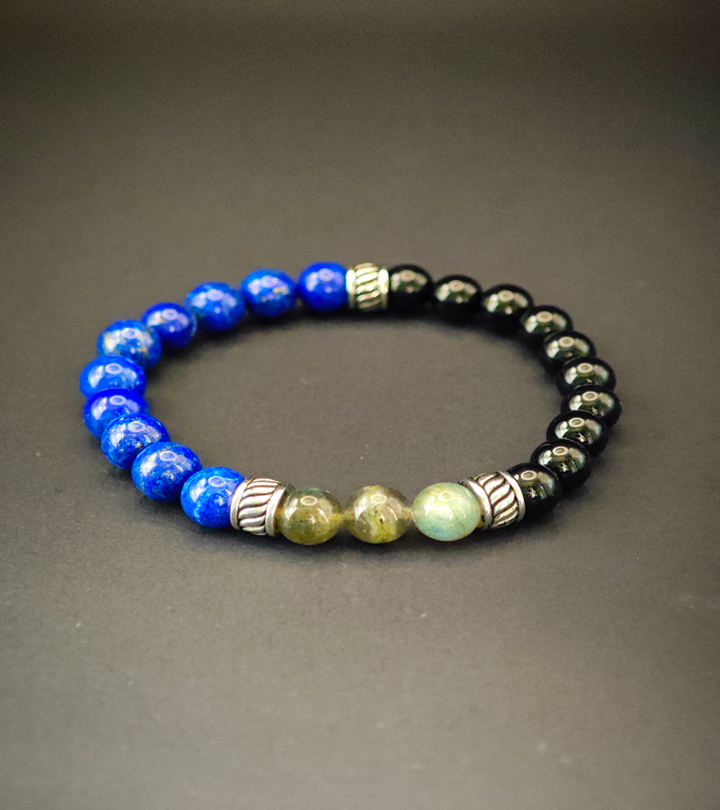 Bracelet en Obsidienne noire Lapis lazuli (AA+) et Labradorite (A)