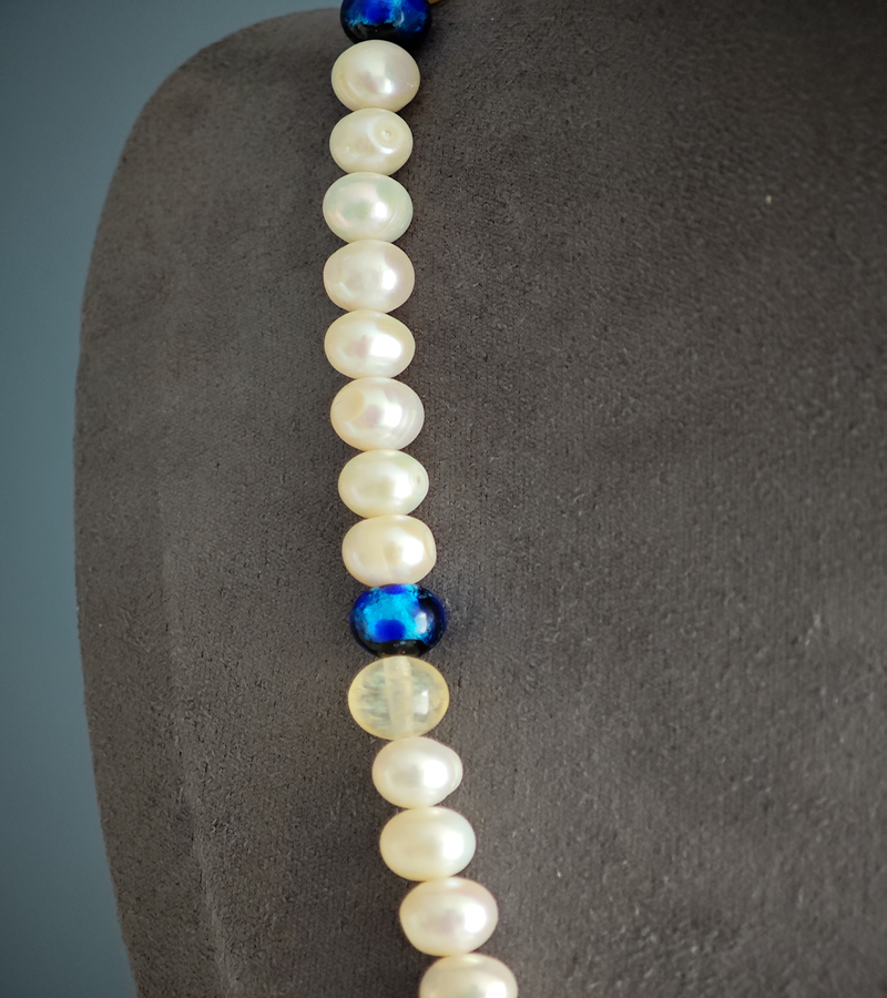 Collier "Blue Glow" en perles d'eau douce et Citrine
