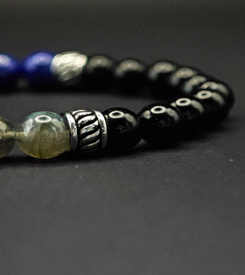 Bracelet en Obsidienne noire Lapis lazuli (AA+) et Labradorite (A)