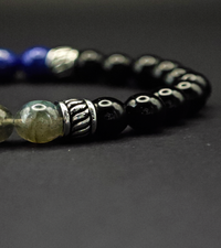 Bracelet en Obsidienne noire Lapis lazuli (AA+) et Labradorite (A)