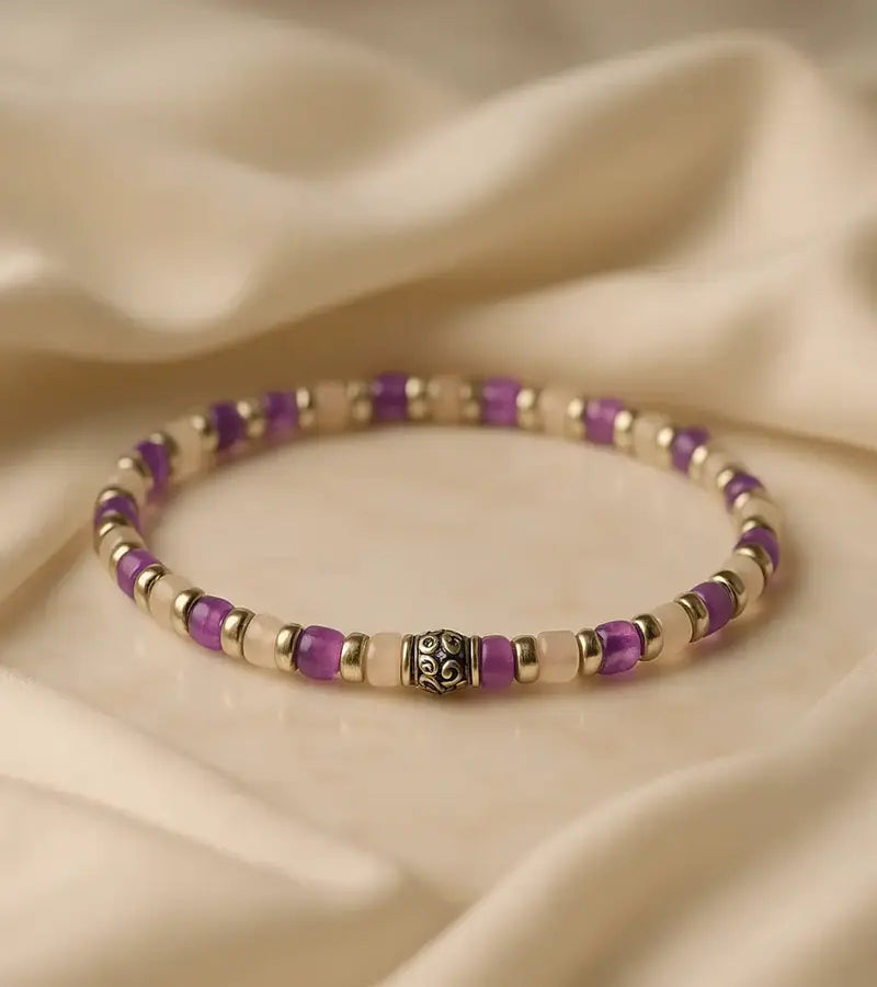 Bracelet "Harmonie" en Améthyste et Quartz rose 4mm
