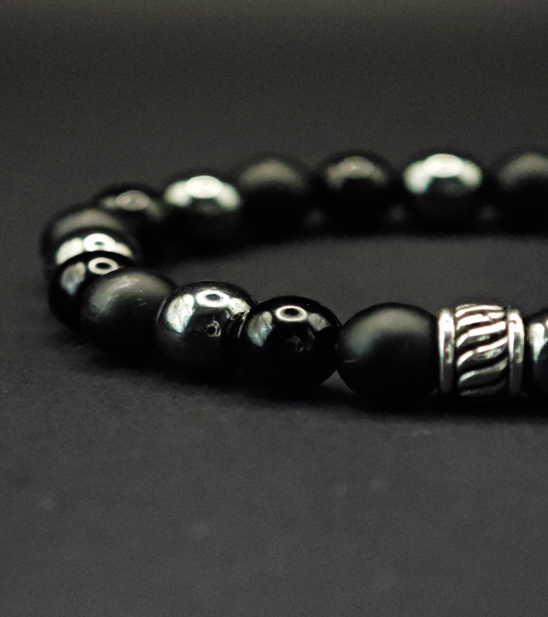 Bracelet Triple puissance (Obsidienne noire, Onyx mat et Hématite)