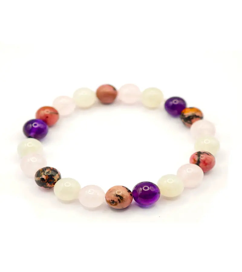 Bracelet "Mira" Rhodonite Quartz rose Pierre de Lune Améthyste