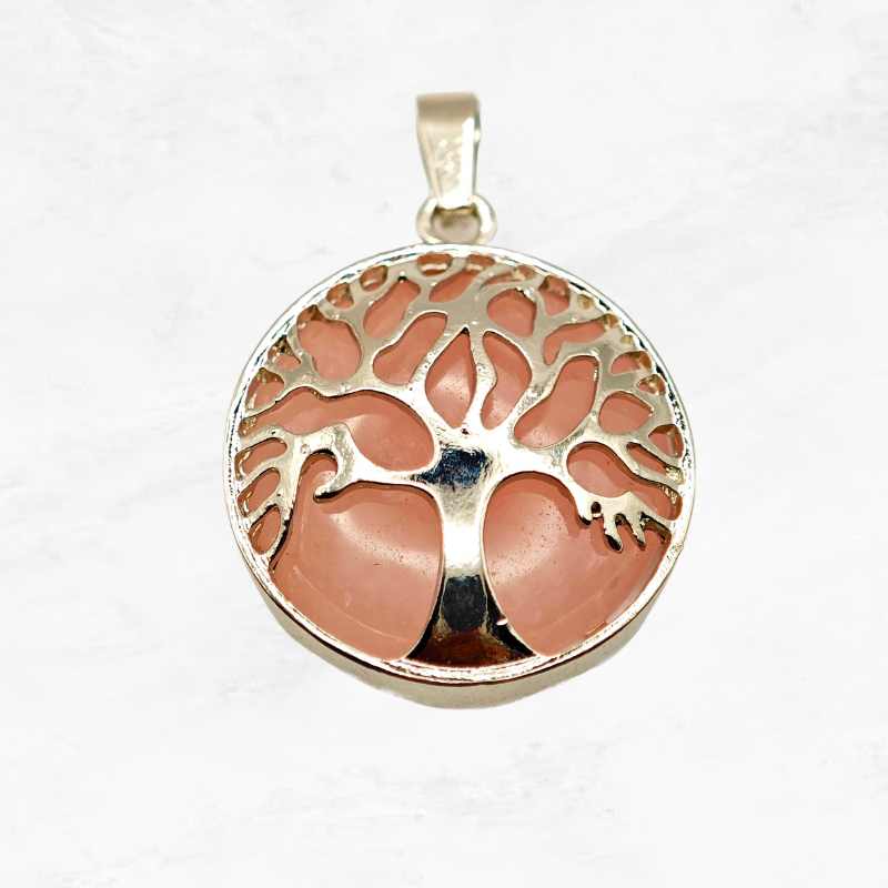 Pendentif "Energie pure" arbre de vie en Quartz rose