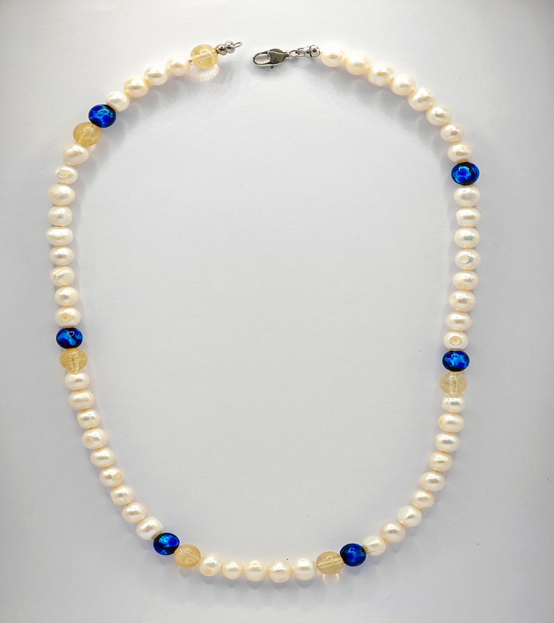 Collier "Blue Glow" en perles d'eau douce et Citrine
