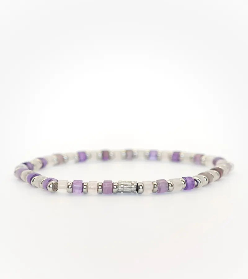 Bracelet "Harmonie" en Améthyste et Quartz rose 4mm