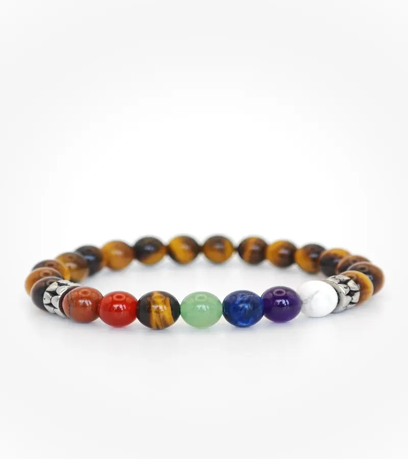 Bracelet 7 chakras en oeil du tigre - Alignement & Protection