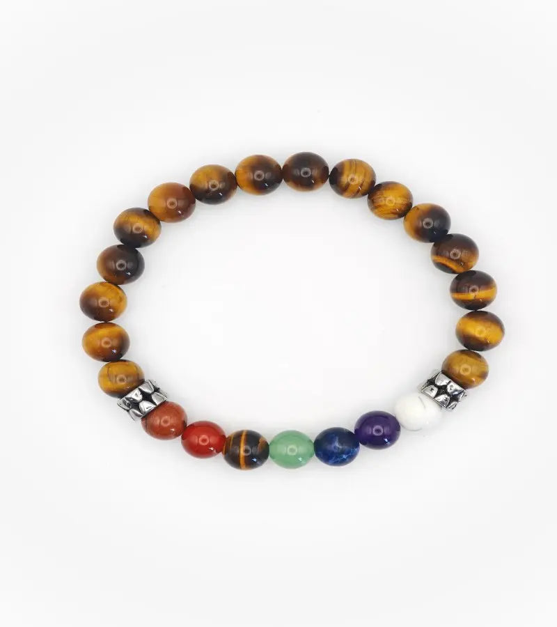 Bracelet 7 chakras en oeil du tigre - Alignement & Protection