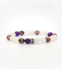 Bracelet "Mira" Rhodonite Quartz rose Pierre de Lune Améthyste
