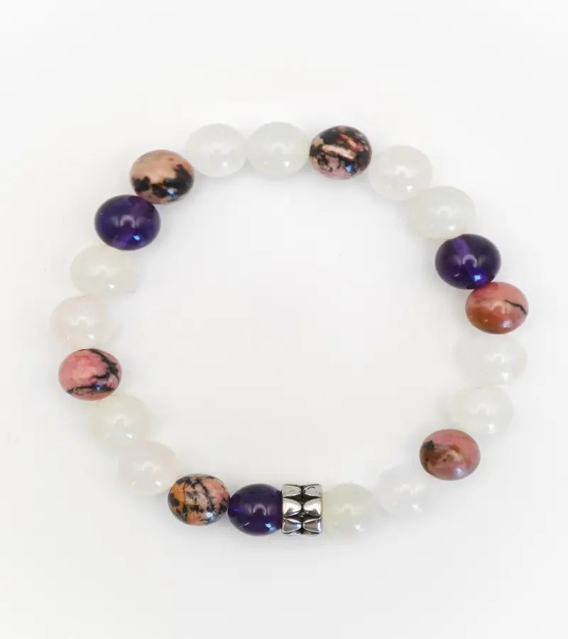 Bracelet "Mira" Rhodonite Quartz rose Pierre de Lune Améthyste