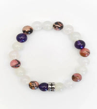 Bracelet "Mira" Rhodonite Quartz rose Pierre de Lune Améthyste