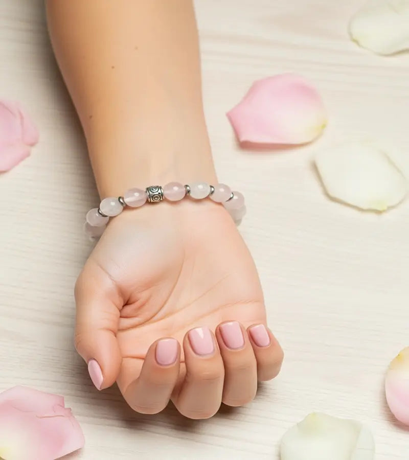 Bracelet en Quartz rose et Pierre de Lune Arc en ciel
