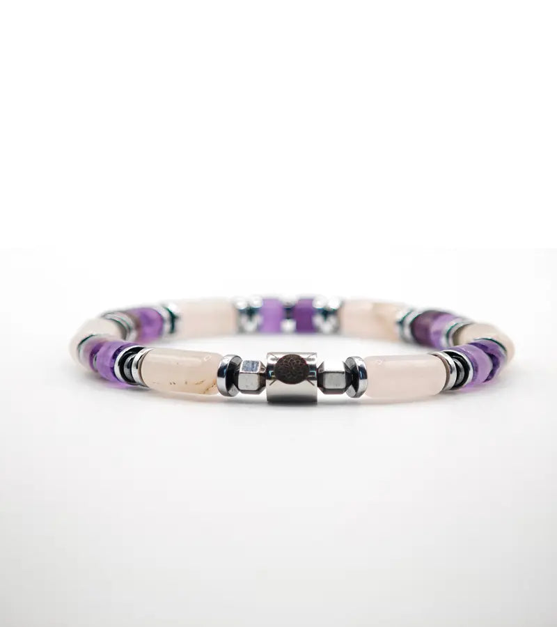 Bracelet Résonance - Quartz Rose & Améthyste 6mm