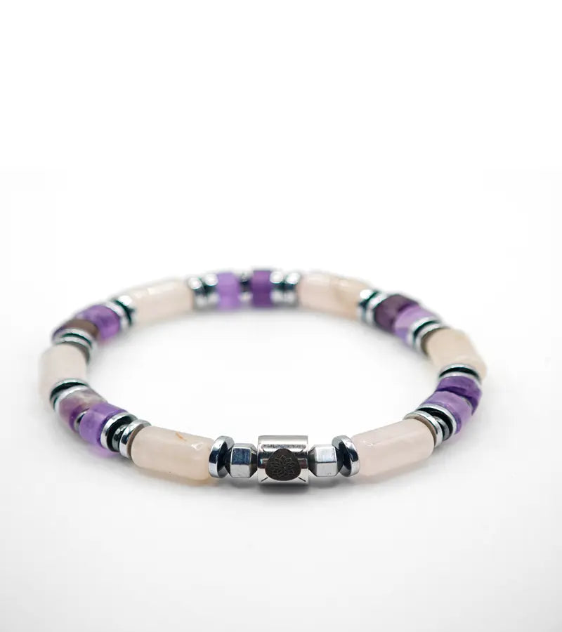 Bracelet Résonance - Quartz Rose & Améthyste 6mm