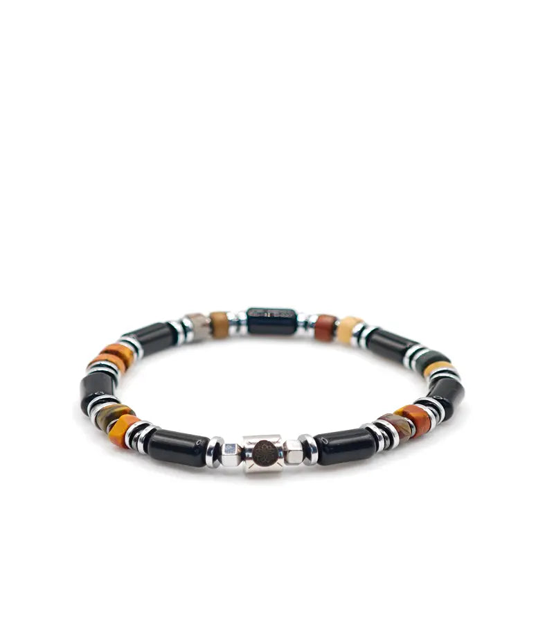 Bracelet Résonance - Agate noire & Jaspe Picasso 6mm