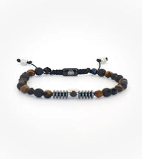 Bracelet tressé Rift - Œil de Tigre, Agate Noire & Pierre de Lave 6mm