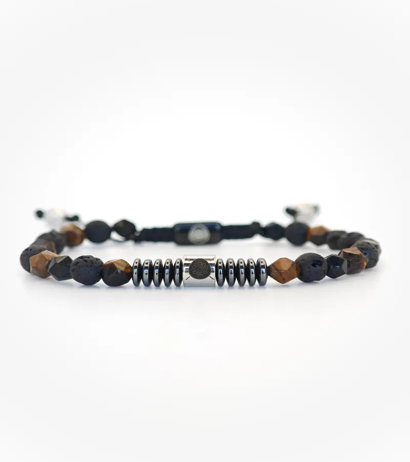 Bracelet tressé Rift - Œil de Tigre, Agate Noire & Pierre de Lave 6mm