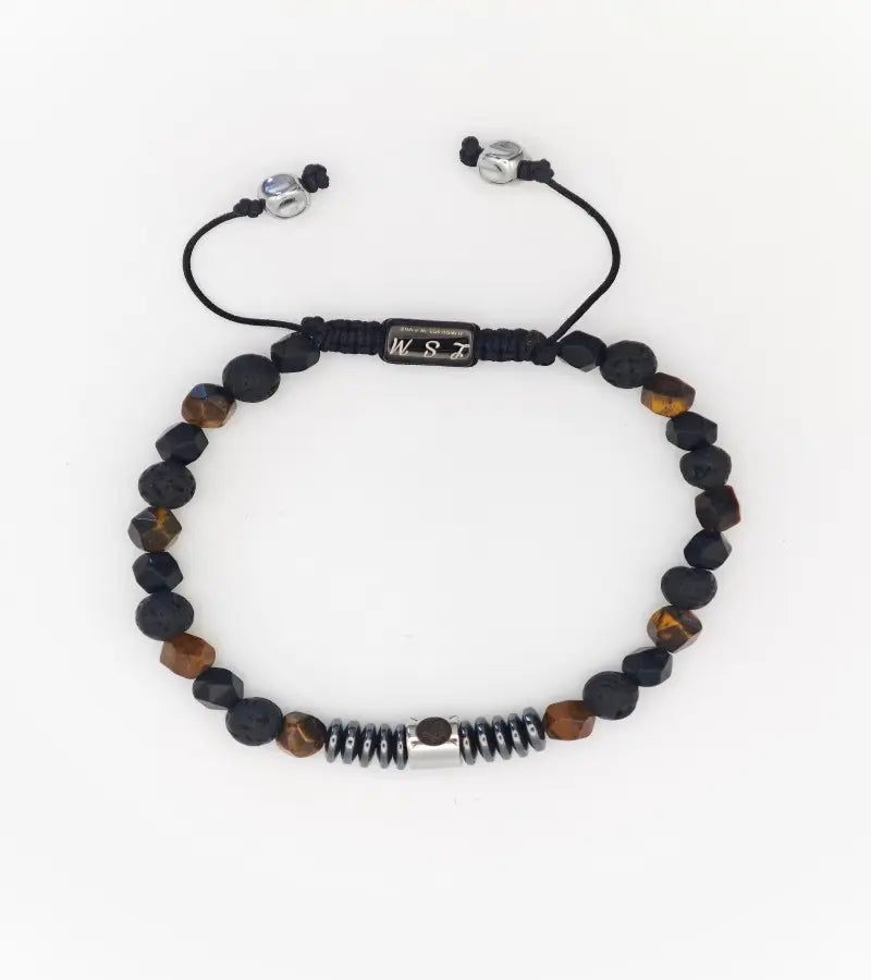 Bracelet tressé Rift - Œil de Tigre, Agate Noire & Pierre de Lave 6mm