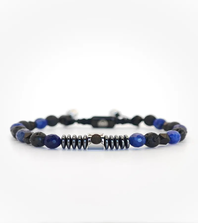 Bracelet tressé Rift - Sodalite, Agate Noire et Pierre de lave 6mm
