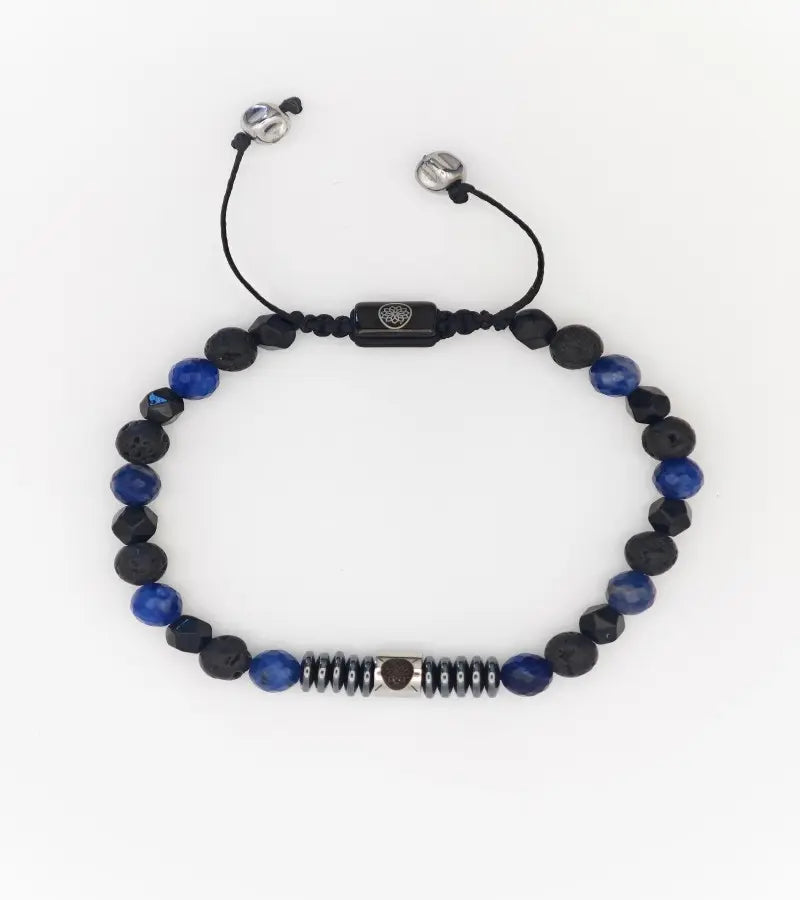 Bracelet tressé Rift - Sodalite, Agate Noire et Pierre de lave 6mm