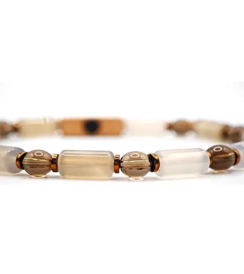 Bracelet Prisme - Agate Grise et Quartz Fumé
