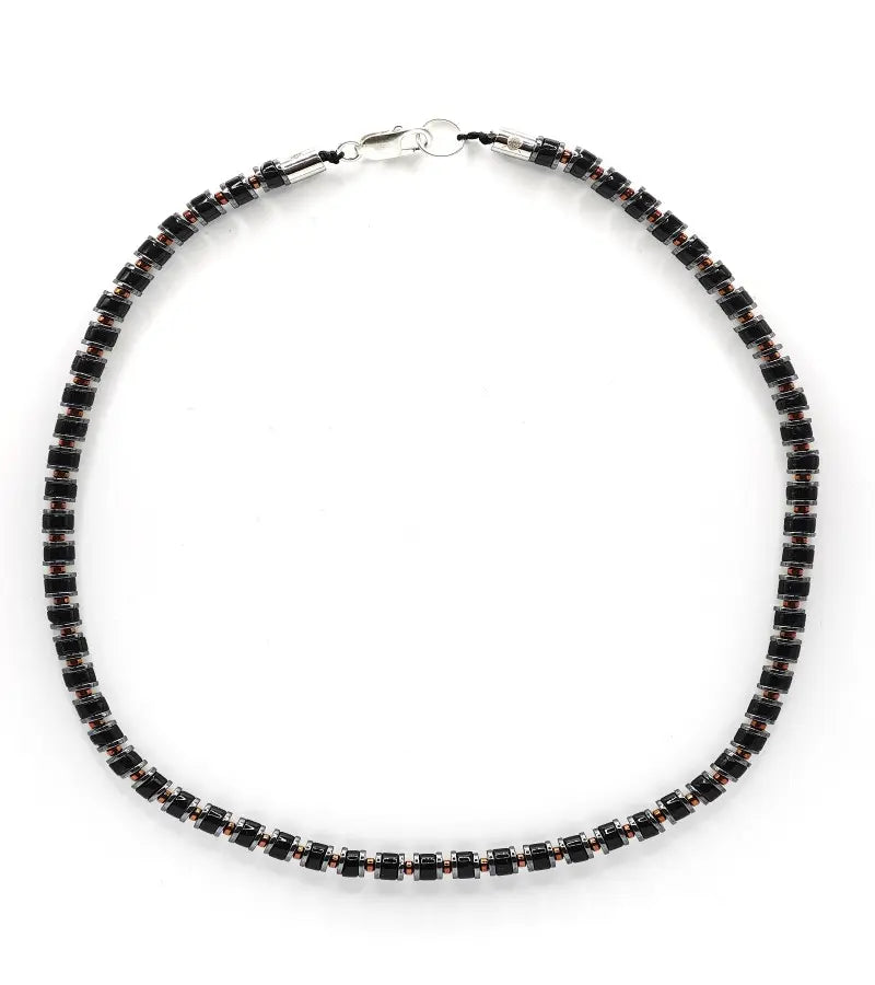 Collier Orion - Agate Noire & Hématite cuivrée 6mm