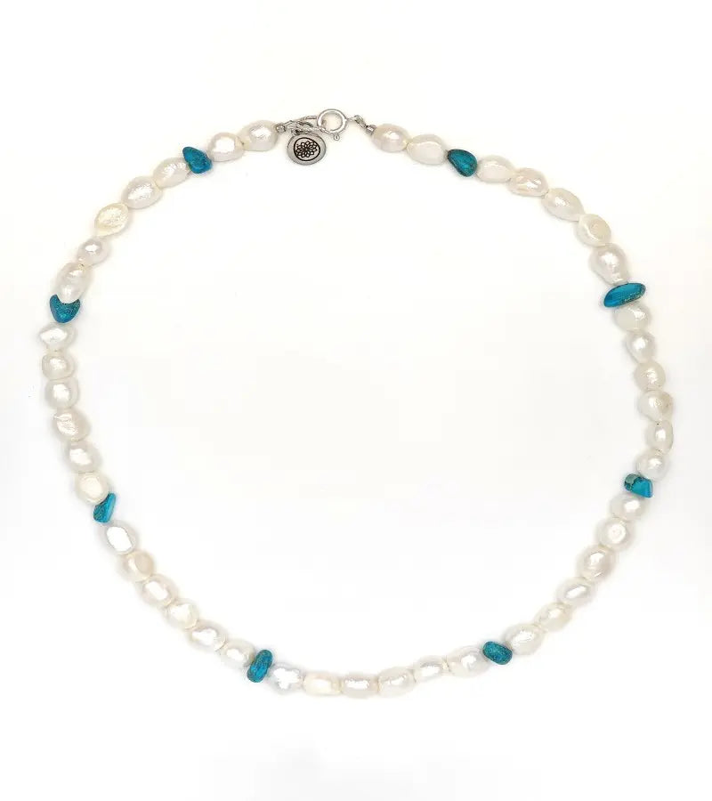 Collier Santorin – Perles d'Eau Douce 9-10mm & Jaspe Impérial Bleu