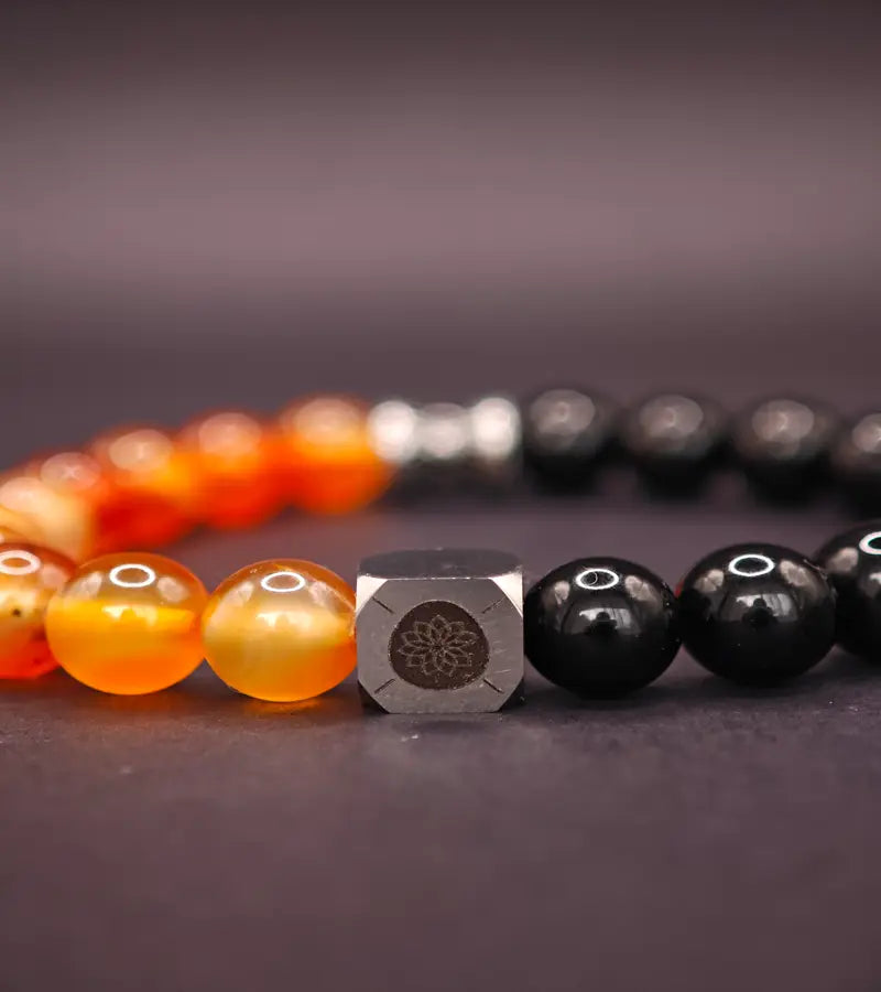 Bracelet Edition Limité Halloween Onyx noir et Cornaline multicolore