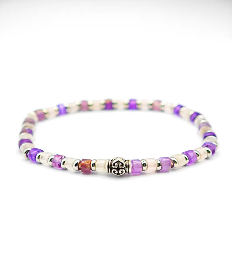 Bracelet "Harmonie" en Améthyste et Quartz rose 4mm
