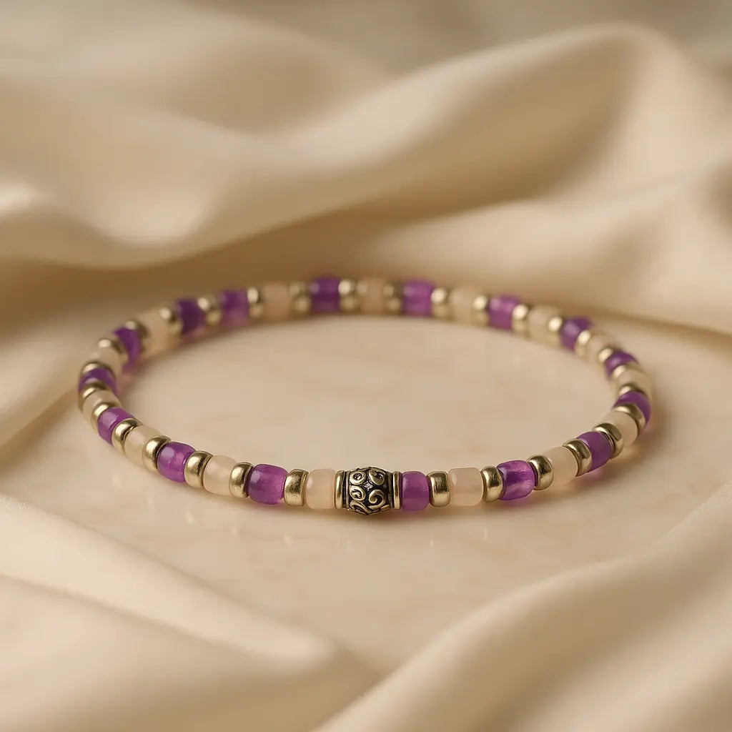 Bracelet "Harmonie" en Améthyste et Quartz rose 4mm