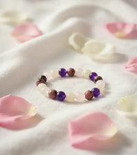 Bracelet "Mira" Rhodonite Quartz rose Pierre de Lune Améthyste