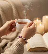 Bracelet "Mira" Rhodonite Quartz rose Pierre de Lune Améthyste