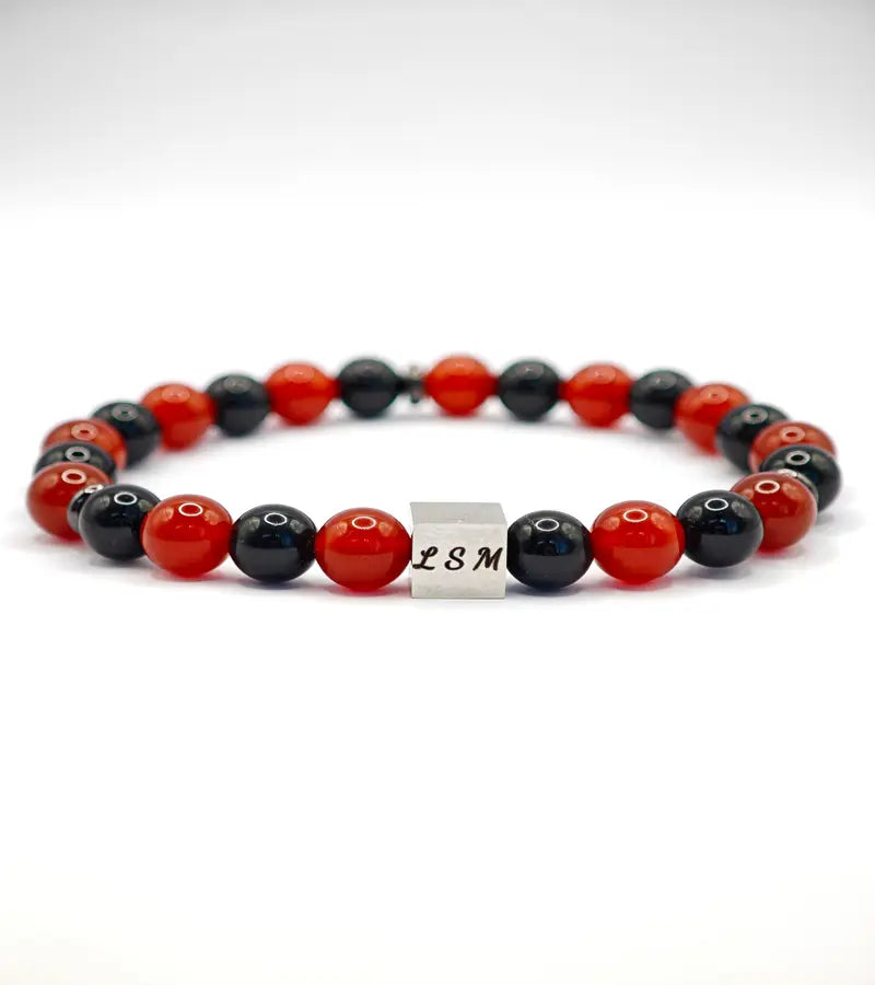 Bracelet en Obsidienne Noire et Cornaline