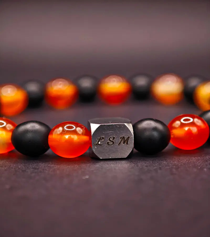 Bracelet Edition Halloween Onyx mat & Cornaline multicolore